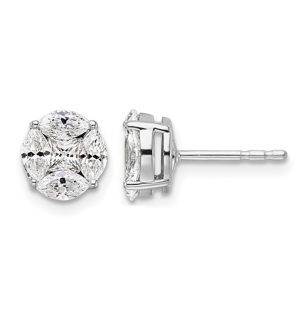 Sterling Silver Rhodium-plated 1/2 ct Lab Grown Diamond VS/SI+ G+ Complete Halo Post Earrings – Elegant Jewelry Gift for Birthday, Anniversary, Engagement, Wedding