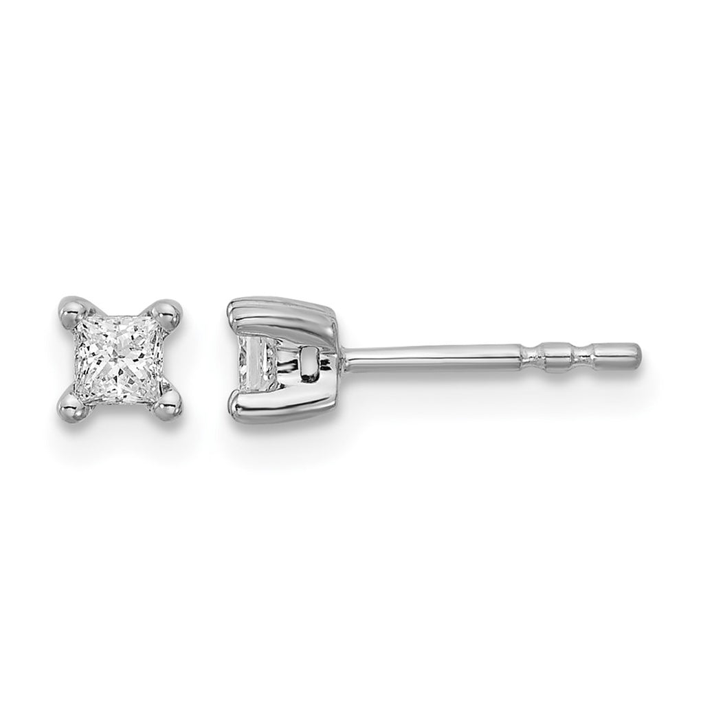 Sterling Silver Rhodium-plated 1/4ct Lab Grown Diamond VS+ F+ Princess Complete 4 Prong Stud Earrings – Elegant Jewelry Gift for Birthday, Anniversary, Engagement, Wedding