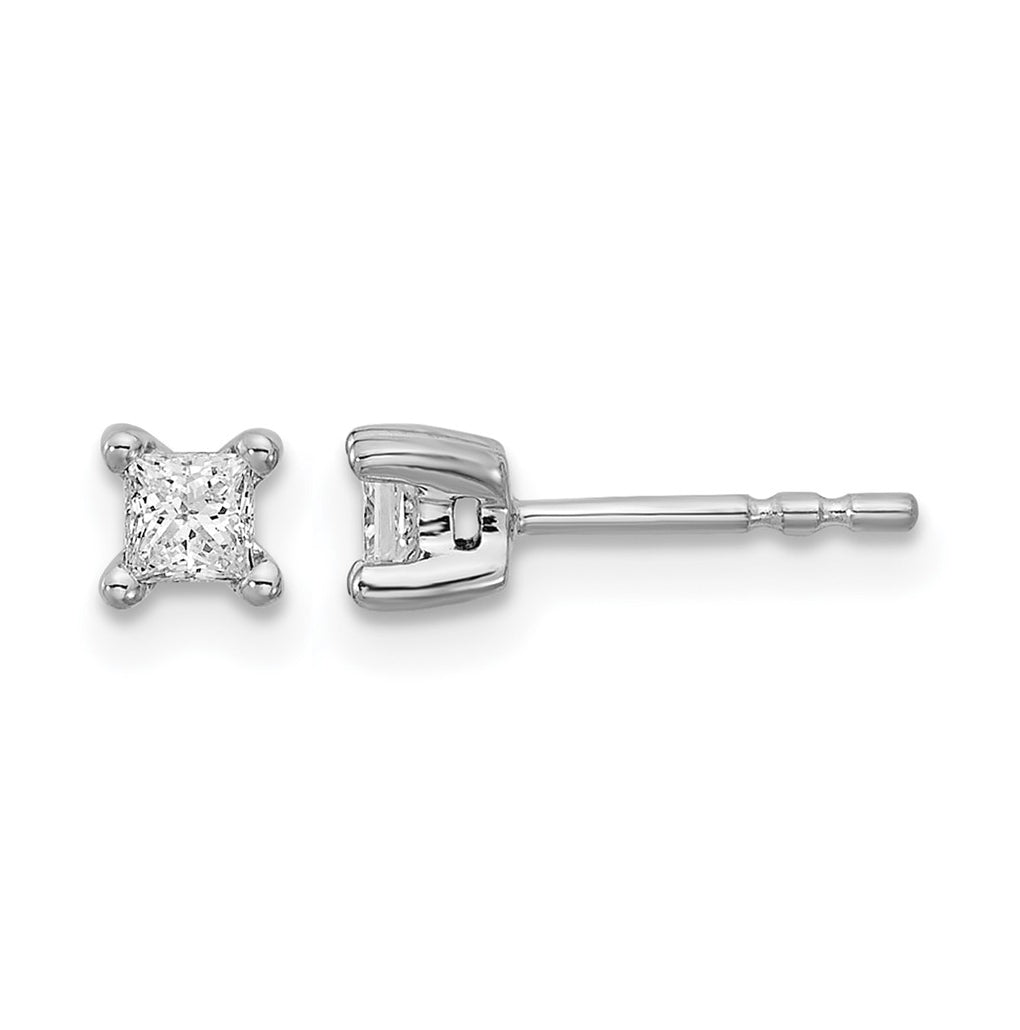 Sterling Silver Rhodium-plated 1/4ct Lab Grown Diamond VS+ F+ Princess Complete 4 Prong Stud Earrings – Elegant Jewelry Gift for Birthday, Anniversary, Engagement, Wedding