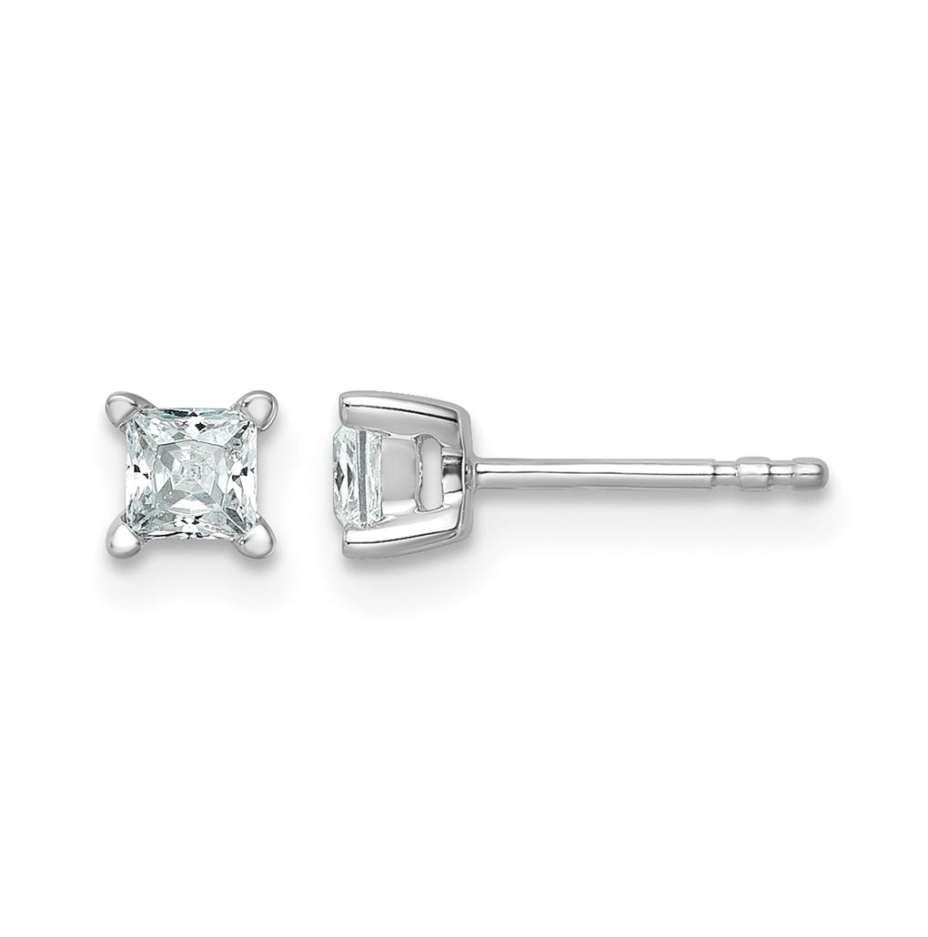 Sterling Silver Rhodium-plated 1/4ct Lab Grown Diamond VS+ F+ Princess Complete 4 Prong Stud Earrings – Elegant Jewelry Gift for Birthday, Anniversary, Engagement, Wedding