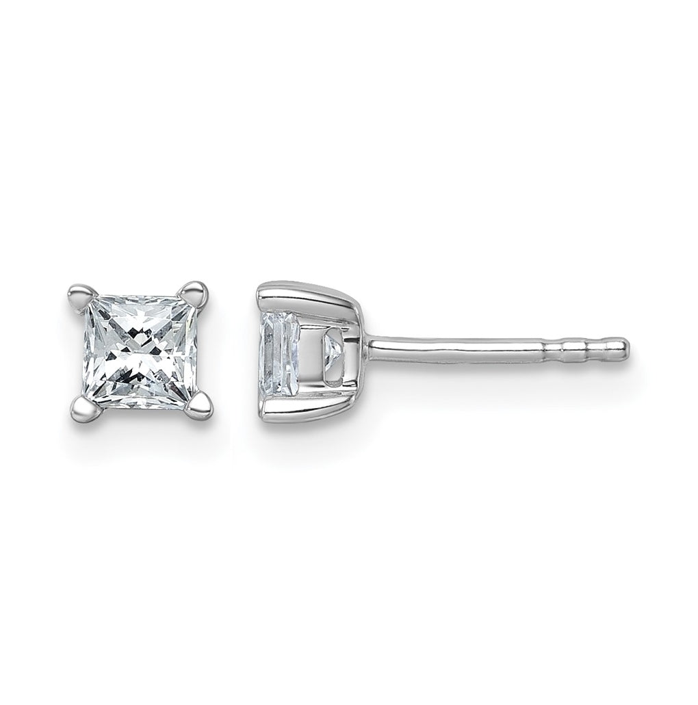 Sterling Silver Rhodium-plated 1/4ct Lab Grown Diamond VS+ F+ Princess Complete 4 Prong Stud Earrings – Elegant Jewelry Gift for Birthday, Anniversary, Engagement, Wedding