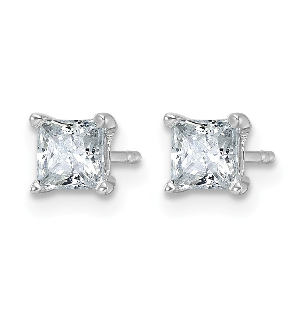 Sterling Silver Rhodium-plated 1/4ct Lab Grown Diamond VS+ F+ Princess Complete 4 Prong Stud Earrings – Elegant Jewelry Gift for Birthday, Anniversary, Engagement, Wedding
