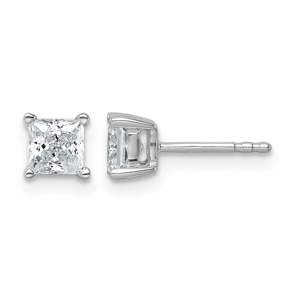 Sterling Silver Rhodium-plated 1/4ct Lab Grown Diamond VS+ F+ Princess Complete 4 Prong Stud Earrings – Elegant Jewelry Gift for Birthday, Anniversary, Engagement, Wedding