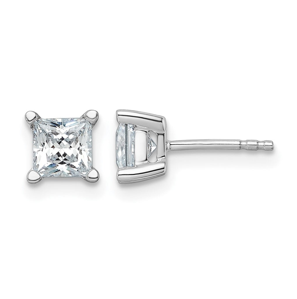 Sterling Silver Rhodium-plated 1/4ct Lab Grown Diamond VS+ F+ Princess Complete 4 Prong Stud Earrings – Elegant Jewelry Gift for Birthday, Anniversary, Engagement, Wedding