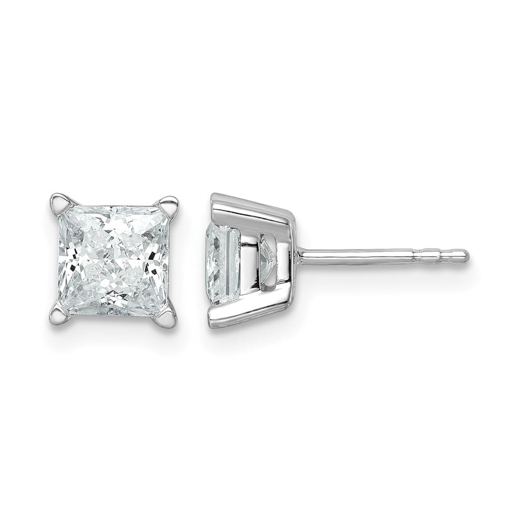 Sterling Silver Rhodium-plated 1/4ct Lab Grown Diamond VS+ F+ Princess Complete 4 Prong Stud Earrings – Elegant Jewelry Gift for Birthday, Anniversary, Engagement, Wedding