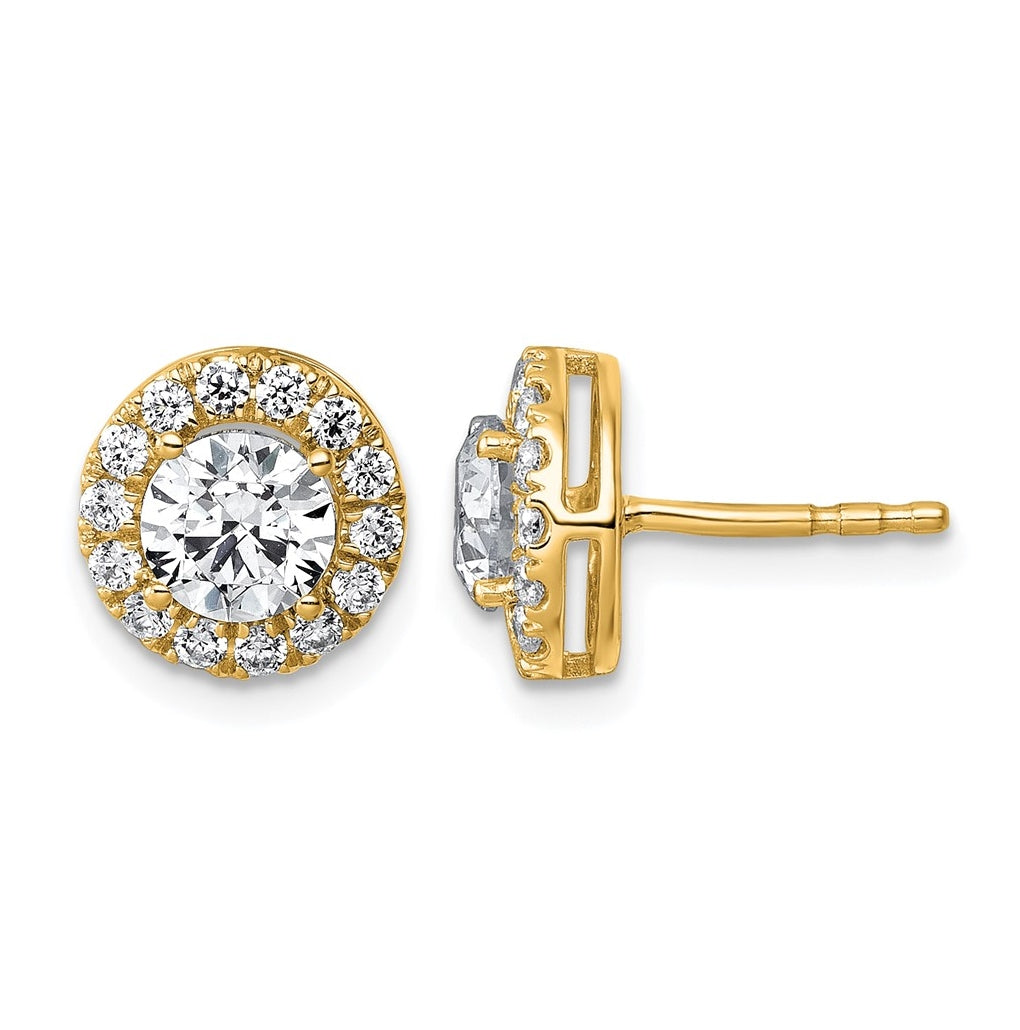 10K Yellow Gold 5/8ct Lab Grown Diamond VS+ F+ Round Complete Halo Post Earrings – Elegant Jewelry Gift for Birthday, Anniversary, Engagement, Wedding