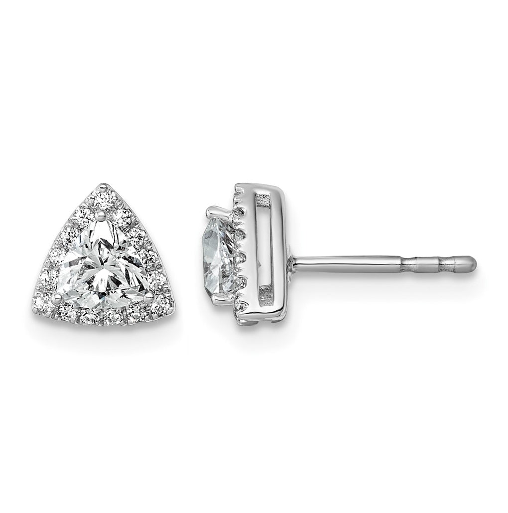 Sterling Silver Rhodium Plated  5/8ct Lab Grown Diamond VS/SI+ G+ Complete Trillion Halo Post Earrings – Elegant Jewelry Gift for Birthday, Anniversary, Engagement, Wedding
