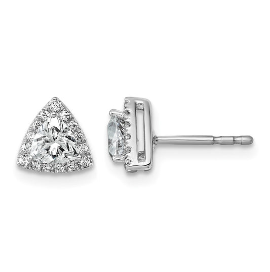 Sterling Silver Rhodium Plated  5/8ct Lab Grown Diamond VS/SI+ G+ Complete Trillion Halo Post Earrings – Elegant Jewelry Gift for Birthday, Anniversary, Engagement, Wedding