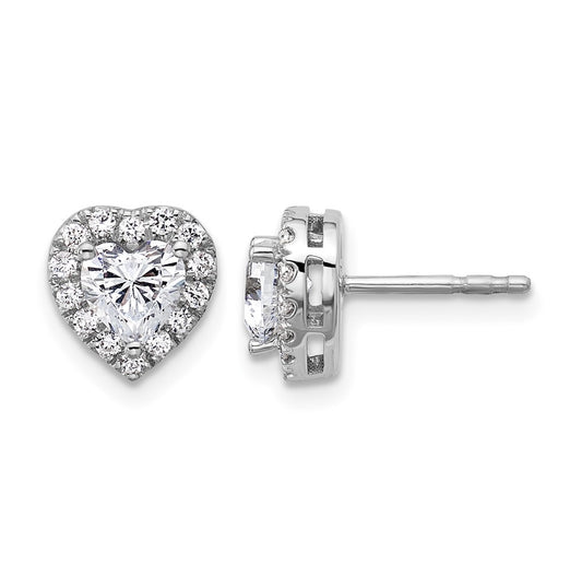 Sterling Silver Rhodium-plated 1 1/4ct Lab Grown Diamond VS/SI+ G+ Complete Halo Heart Earrings – Elegant Jewelry Gift for Birthday, Anniversary, Engagement, Wedding