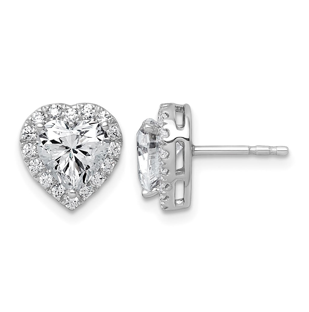 Sterling Silver Rhodium-plated 2 3/8ct Lab Grown Diamond VS+ F+ Complete Heart Halo Post Earring – Elegant Jewelry Gift for Birthday, Anniversary, Engagement, Wedding