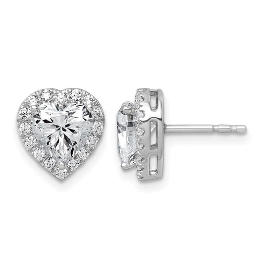 Sterling Silver Rhodium-plated 2 3/8ct Lab Grown Diamond VS+ F+ Complete Heart Halo Post Earring – Elegant Jewelry Gift for Birthday, Anniversary, Engagement, Wedding
