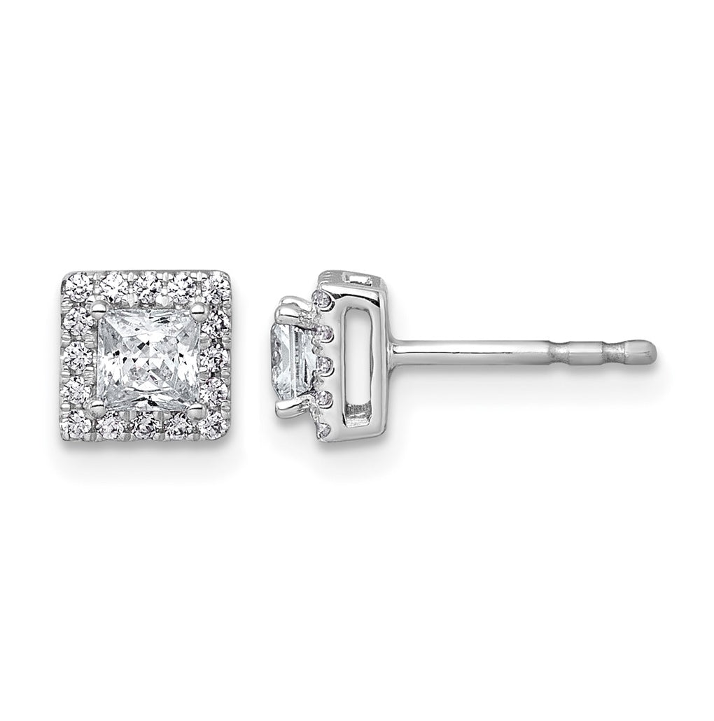 Sterling Silver Rhodium-plated 5/8ct Lab Grown Diamond VS+ F+ Complete Princess Halo Earrings – Elegant Jewelry Gift for Birthday, Anniversary, Engagement, Wedding