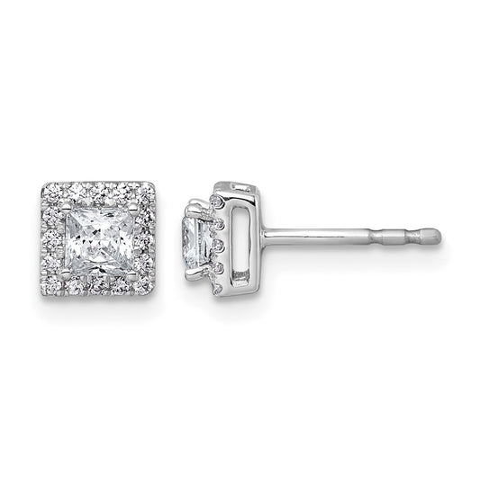 Sterling Silver Rhodium-plated 5/8ct Lab Grown Diamond VS+ F+ Complete Princess Halo Earrings – Elegant Jewelry Gift for Birthday, Anniversary, Engagement, Wedding