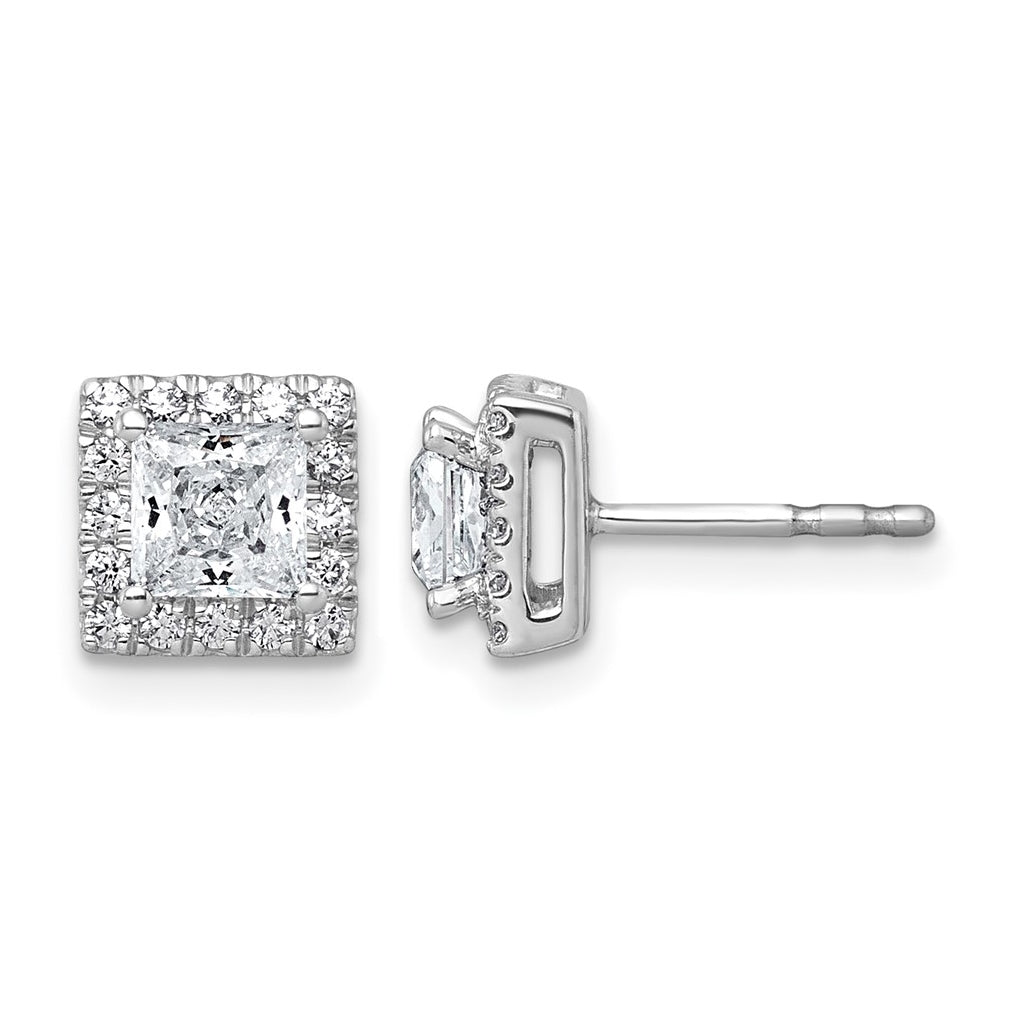 Sterling Silver Rhodium-plated 5/8ct Lab Grown Diamond VS+ F+ Complete Princess Halo Earrings – Elegant Jewelry Gift for Birthday, Anniversary, Engagement, Wedding