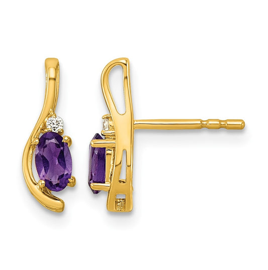 14K Yellow Gold Amethyst & Lab Grown Diamond VS/SI+ G+ February Birthstone Complete Post Earrings – Elegant Jewelry Gift for Birthday, Anniversary, Engagement, Wedding