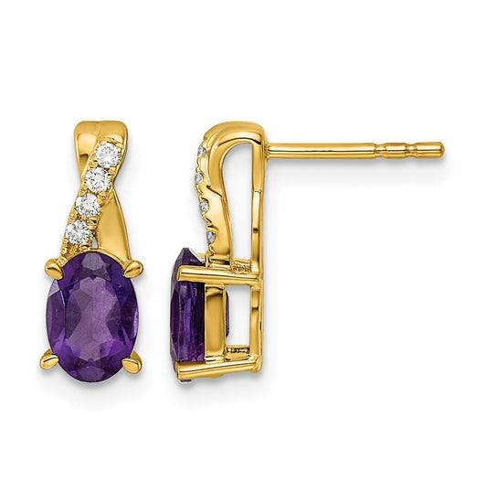 10K Yellow Gold Amethyst & Lab Grown Diamond VS/SI+ G+ February Birthstone Complete Earrings – Elegant Jewelry Gift for Birthday, Anniversary, Engagement, Wedding