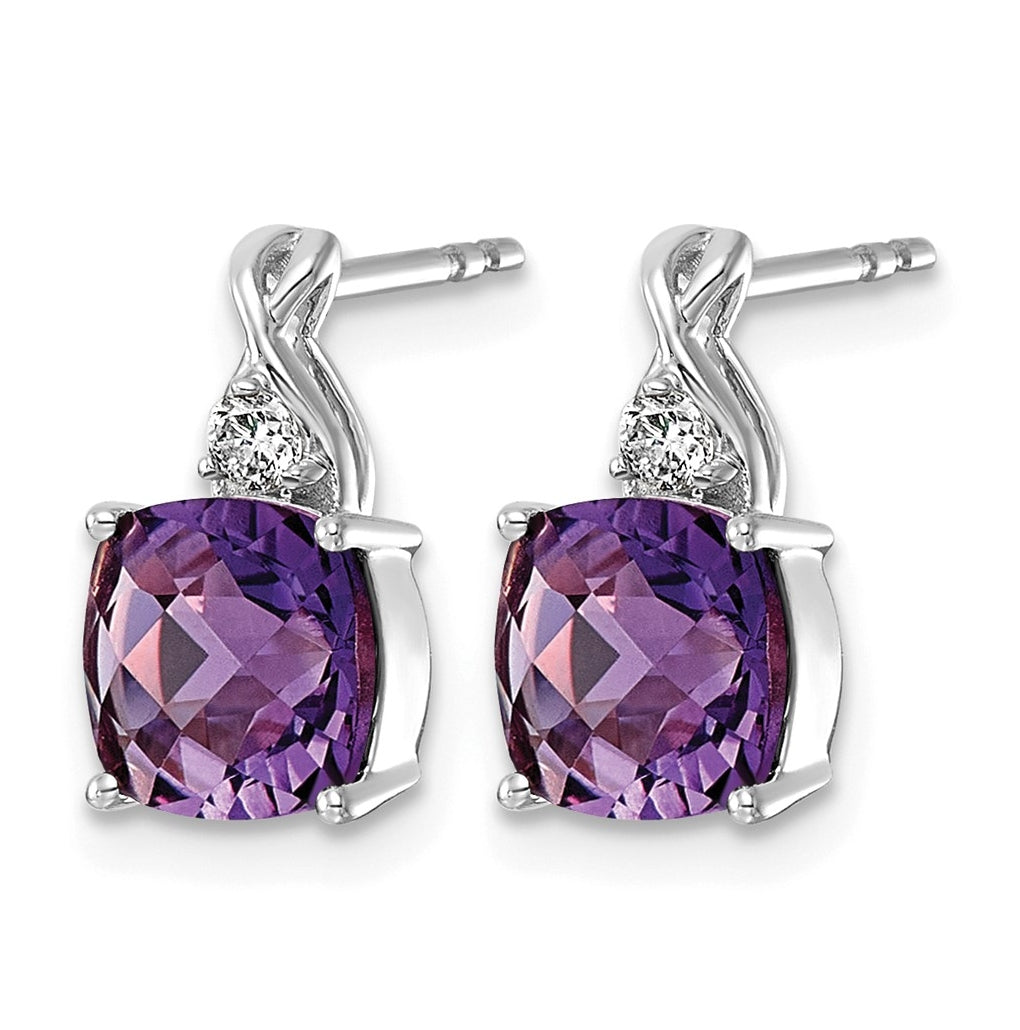 14K White Gold Checkerboard Amethyst & Lab Grown Diamond VS/SI+ G+ February Birthstone Complete Earrings – Elegant Jewelry Gift for Birthday, Anniversary, Engagement, Wedding