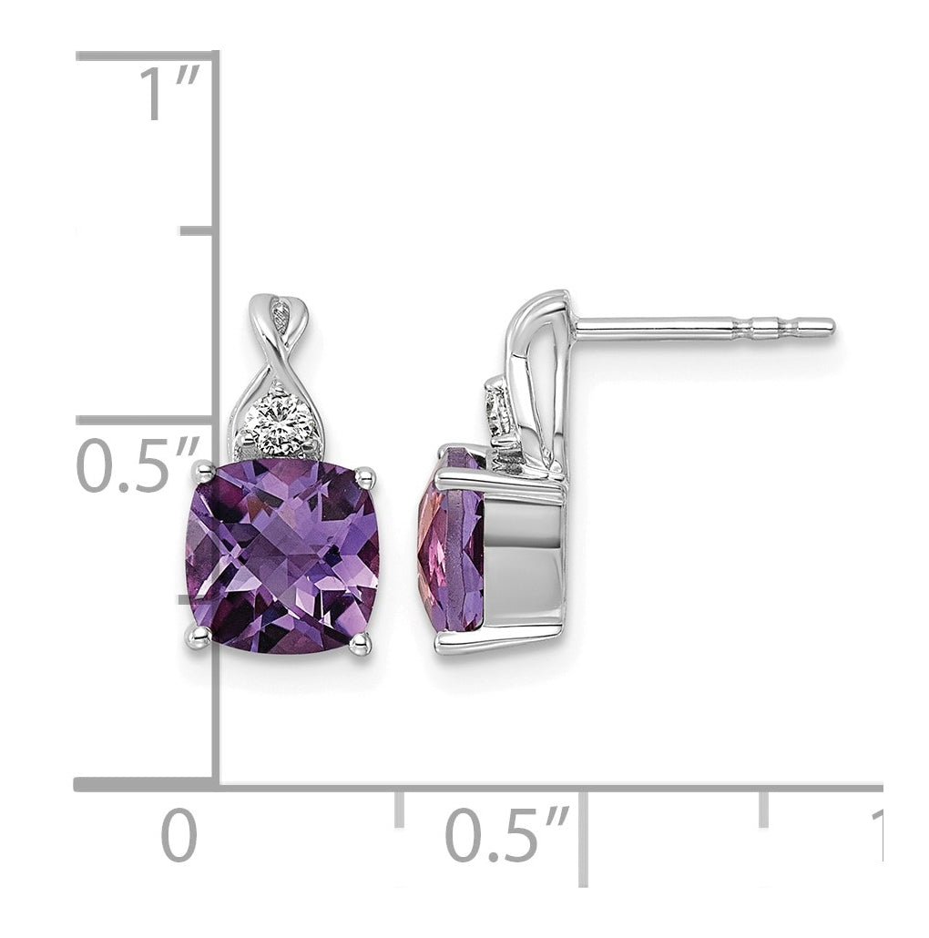 14K White Gold Checkerboard Amethyst & Lab Grown Diamond VS/SI+ G+ February Birthstone Complete Earrings – Elegant Jewelry Gift for Birthday, Anniversary, Engagement, Wedding