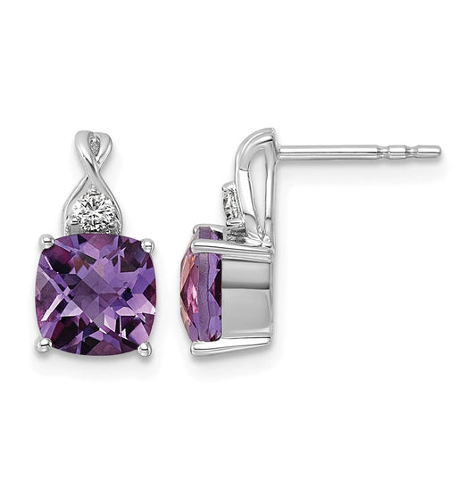 14K White Gold Checkerboard Amethyst & Lab Grown Diamond VS/SI+ G+ February Birthstone Complete Earrings – Elegant Jewelry Gift for Birthday, Anniversary, Engagement, Wedding