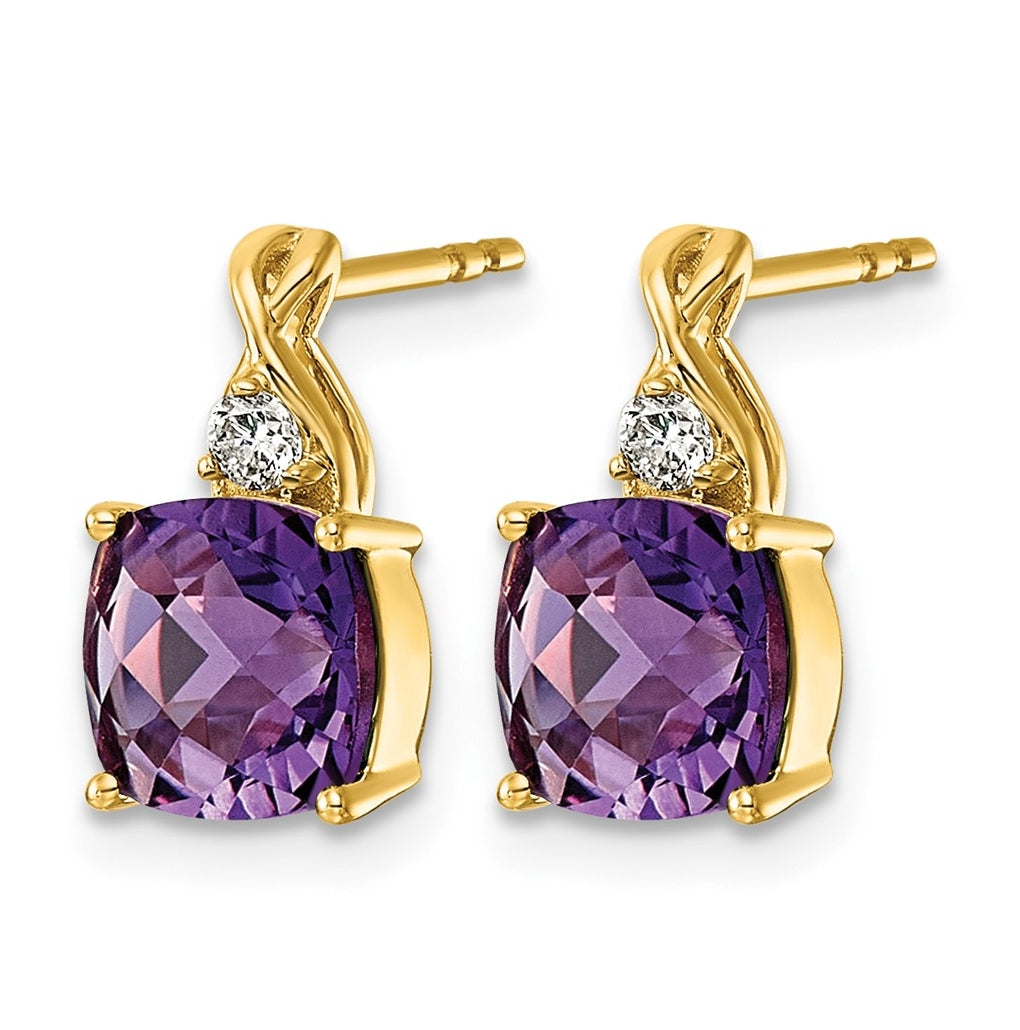10K Yellow Gold Checkerboard Amethyst & Lab Grown Diamond VS/SI+ G+ February Birthstone Complete Earrings – Elegant Jewelry Gift for Birthday, Anniversary, Engagement, Wedding