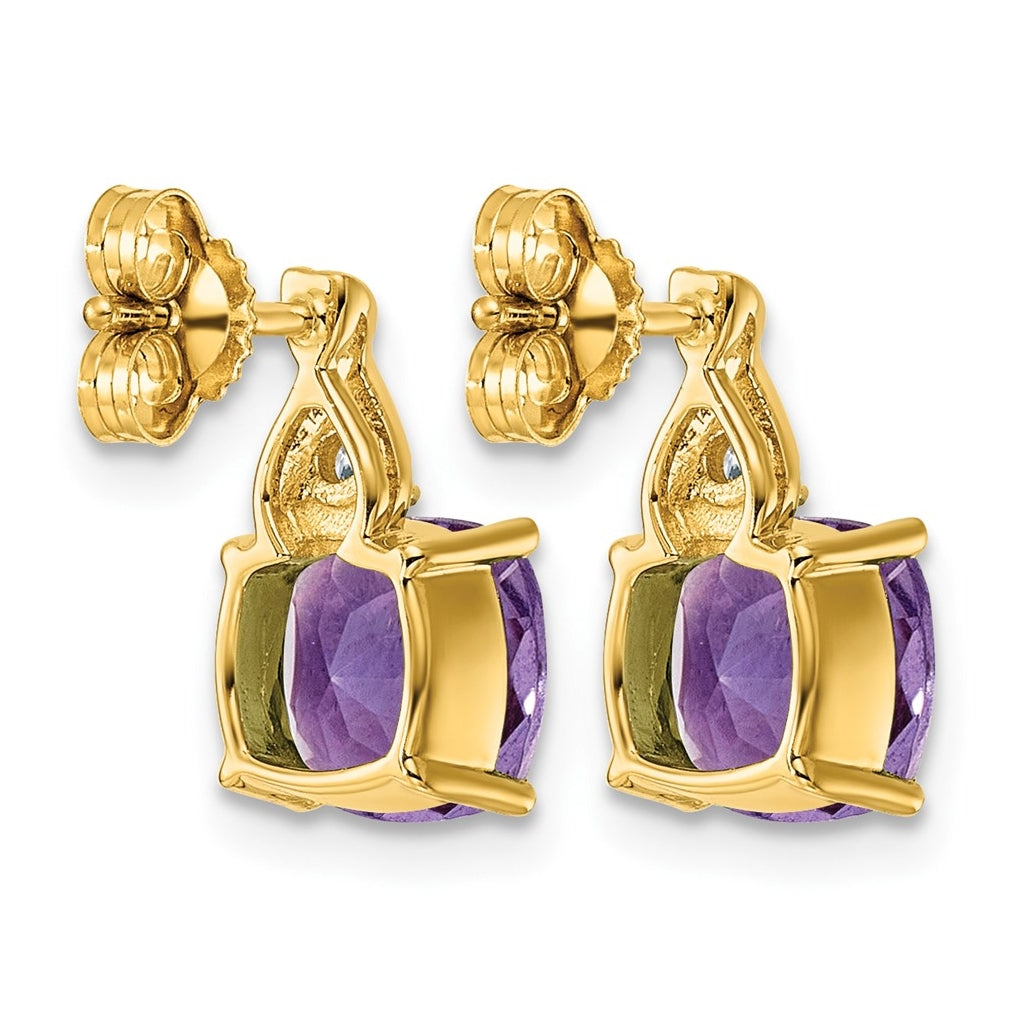 10K Yellow Gold Checkerboard Amethyst & Lab Grown Diamond VS/SI+ G+ February Birthstone Complete Earrings – Elegant Jewelry Gift for Birthday, Anniversary, Engagement, Wedding