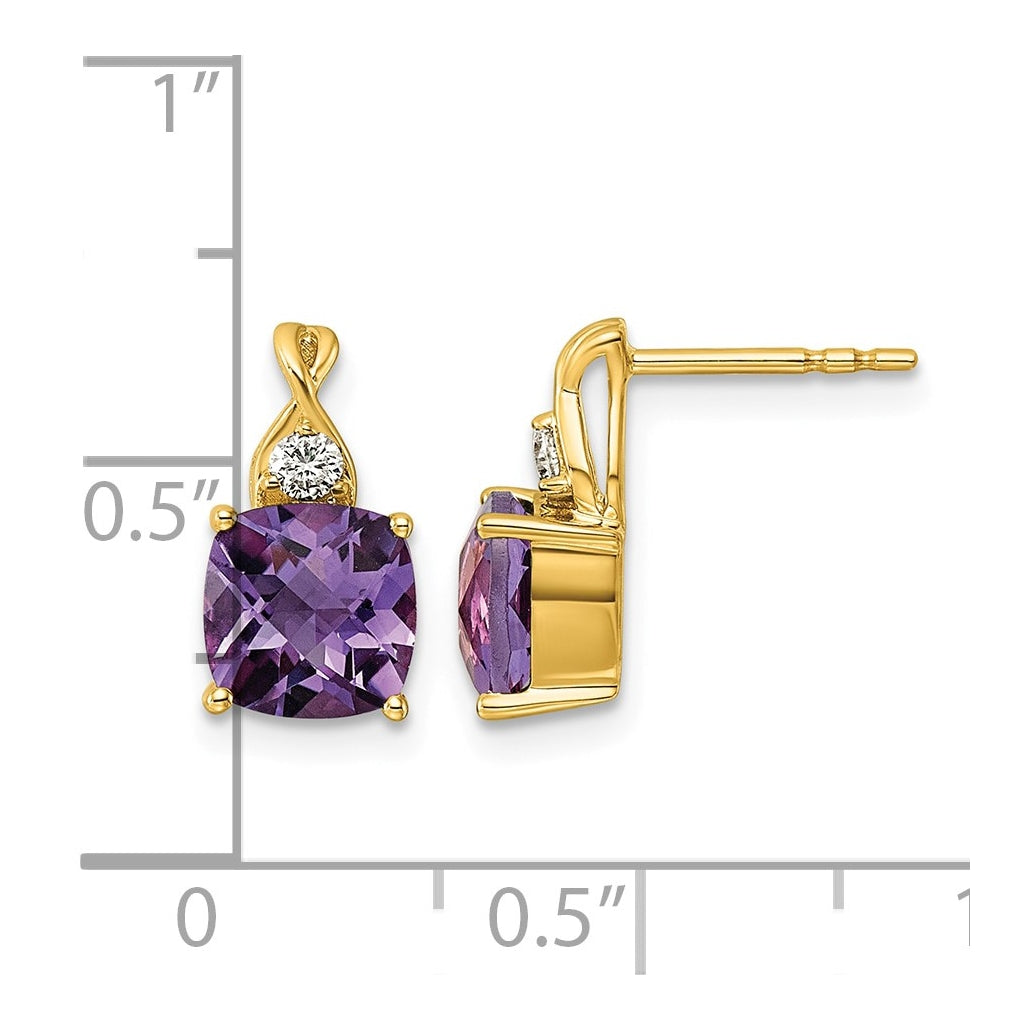 10K Yellow Gold Checkerboard Amethyst & Lab Grown Diamond VS/SI+ G+ February Birthstone Complete Earrings – Elegant Jewelry Gift for Birthday, Anniversary, Engagement, Wedding