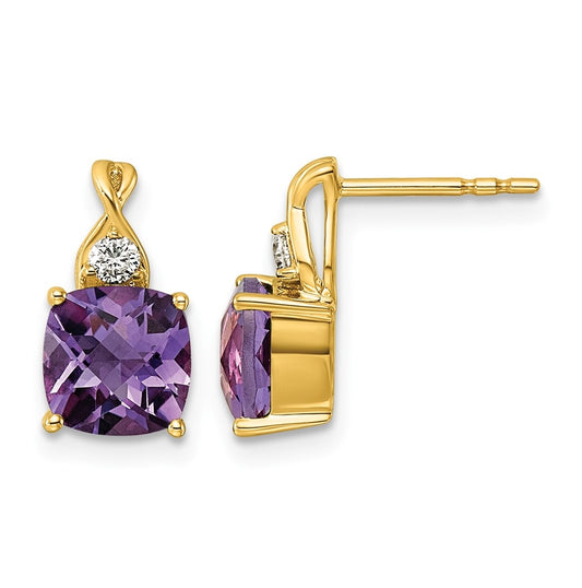 10K Yellow Gold Checkerboard Amethyst & Lab Grown Diamond VS/SI+ G+ February Birthstone Complete Earrings – Elegant Jewelry Gift for Birthday, Anniversary, Engagement, Wedding
