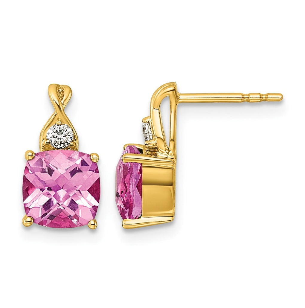 10K Yellow Gold Checkerboard Amethyst & Lab Grown Diamond VS/SI+ G+ February Birthstone Complete Earrings – Elegant Jewelry Gift for Birthday, Anniversary, Engagement, Wedding