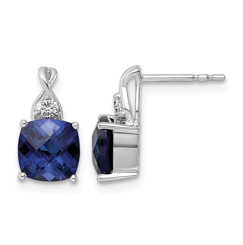 14K White Gold Checkerboard Amethyst & Lab Grown Diamond VS/SI+ G+ February Birthstone Complete Earrings – Elegant Jewelry Gift for Birthday, Anniversary, Engagement, Wedding