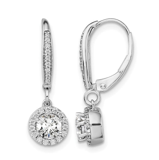 Sterling Silver Rhodium-plated 1ct Lab Grown Diamond VS/SI+ G+ Complete Halo Drop Leverback Earrings – Elegant Jewelry Gift for Birthday, Anniversary, Engagement, Wedding