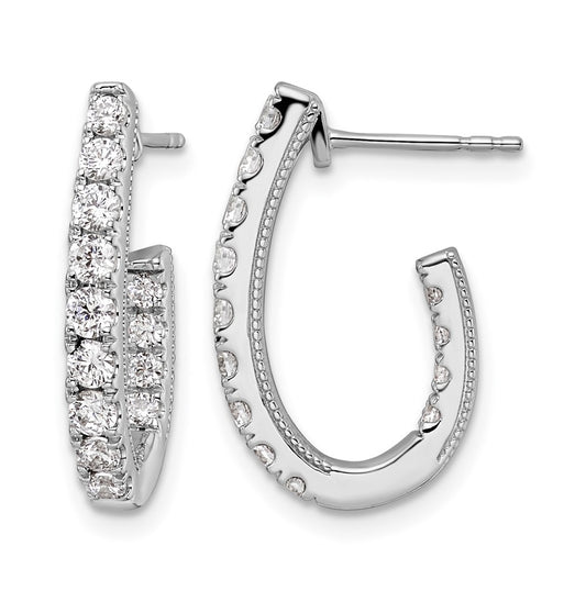 10K White Gold 1ct Lab Grown Diamond VS/SI+ G+ Complete In/Out J-Hoop Hoop Earrings – Elegant Jewelry Gift for Birthday, Anniversary, Engagement, Wedding