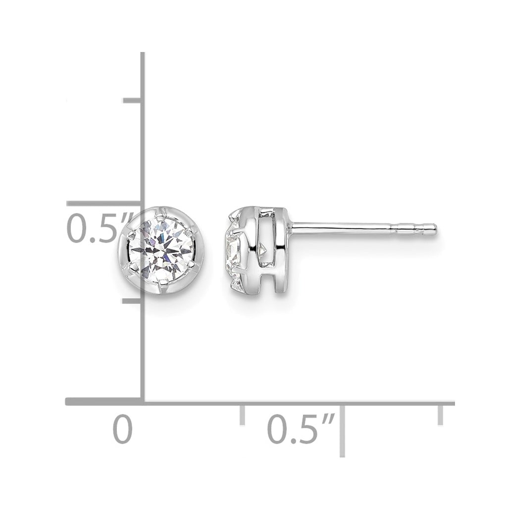 Sterling Silver Rhodium-plated 1/2 ct Lab Grown Diamond VS+ F+ Complete Round Bezel Solitaire Post Earrings – Elegant Jewelry Gift for Birthday, Anniversary, Engagement, Wedding