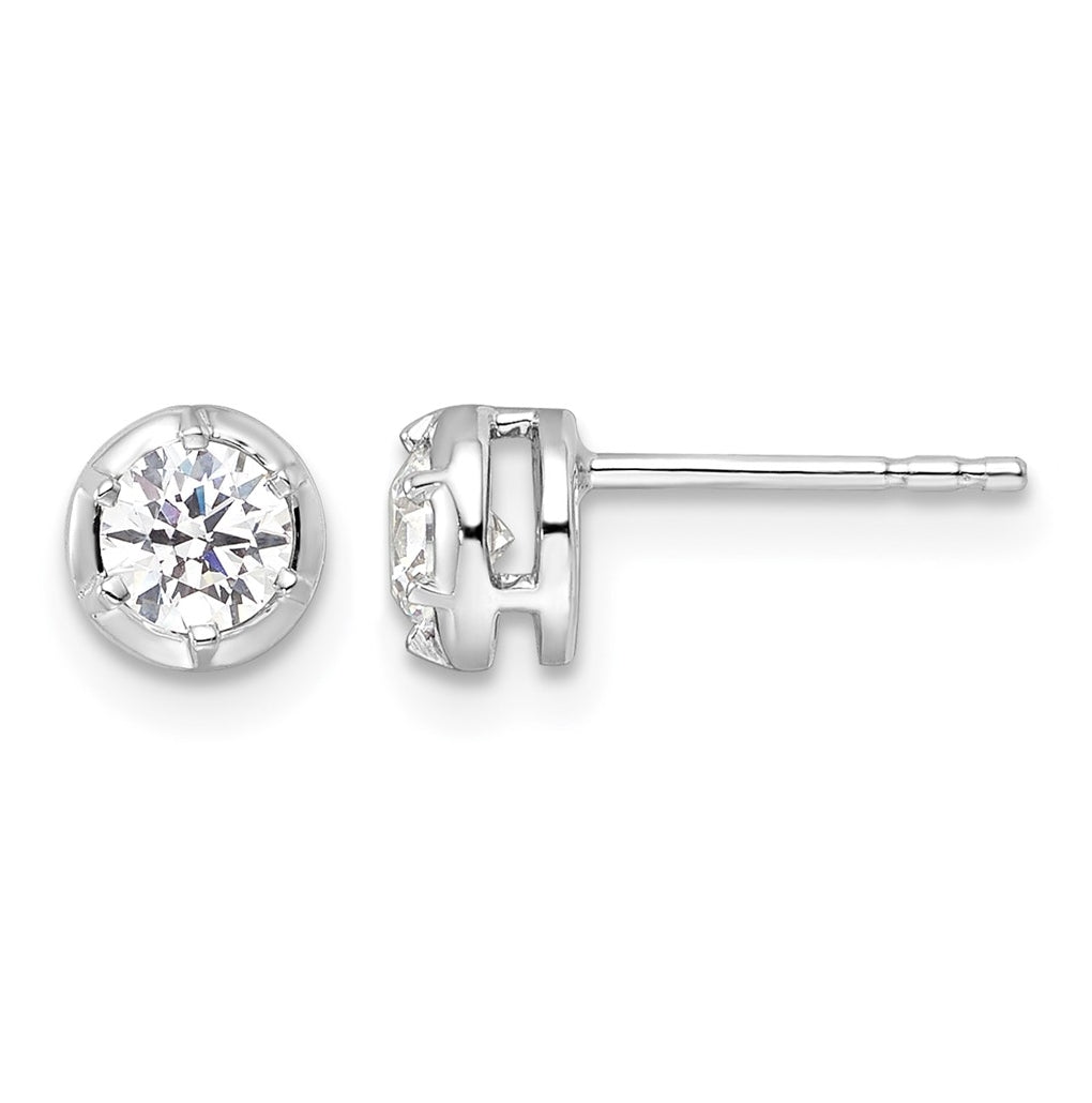 Sterling Silver Rhodium-plated 1/2 ct Lab Grown Diamond VS+ F+ Complete Round Bezel Solitaire Post Earrings – Elegant Jewelry Gift for Birthday, Anniversary, Engagement, Wedding