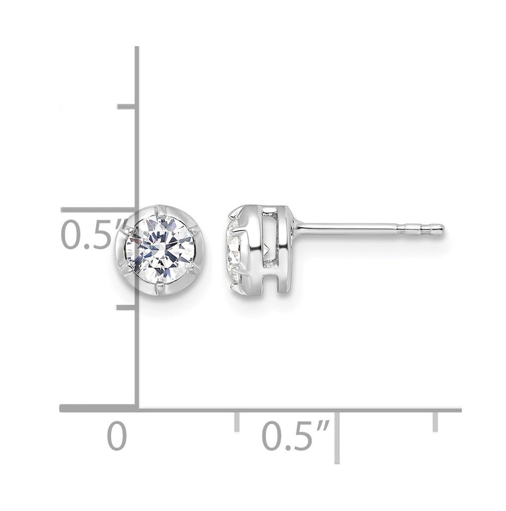 Sterling Silver Rhodium-plated 1/2 ct Lab Grown Diamond VS+ F+ Complete Round Bezel Solitaire Post Earrings – Elegant Jewelry Gift for Birthday, Anniversary, Engagement, Wedding