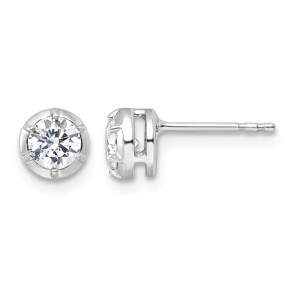 Sterling Silver Rhodium-plated 1/2 ct Lab Grown Diamond VS+ F+ Complete Round Bezel Solitaire Post Earrings – Elegant Jewelry Gift for Birthday, Anniversary, Engagement, Wedding
