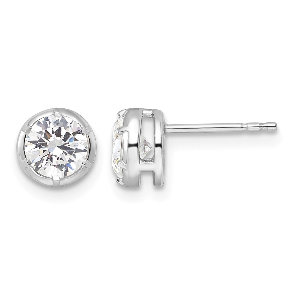 Sterling Silver Rhodium-plated 1/2 ct Lab Grown Diamond VS+ F+ Complete Round Bezel Solitaire Post Earrings – Elegant Jewelry Gift for Birthday, Anniversary, Engagement, Wedding