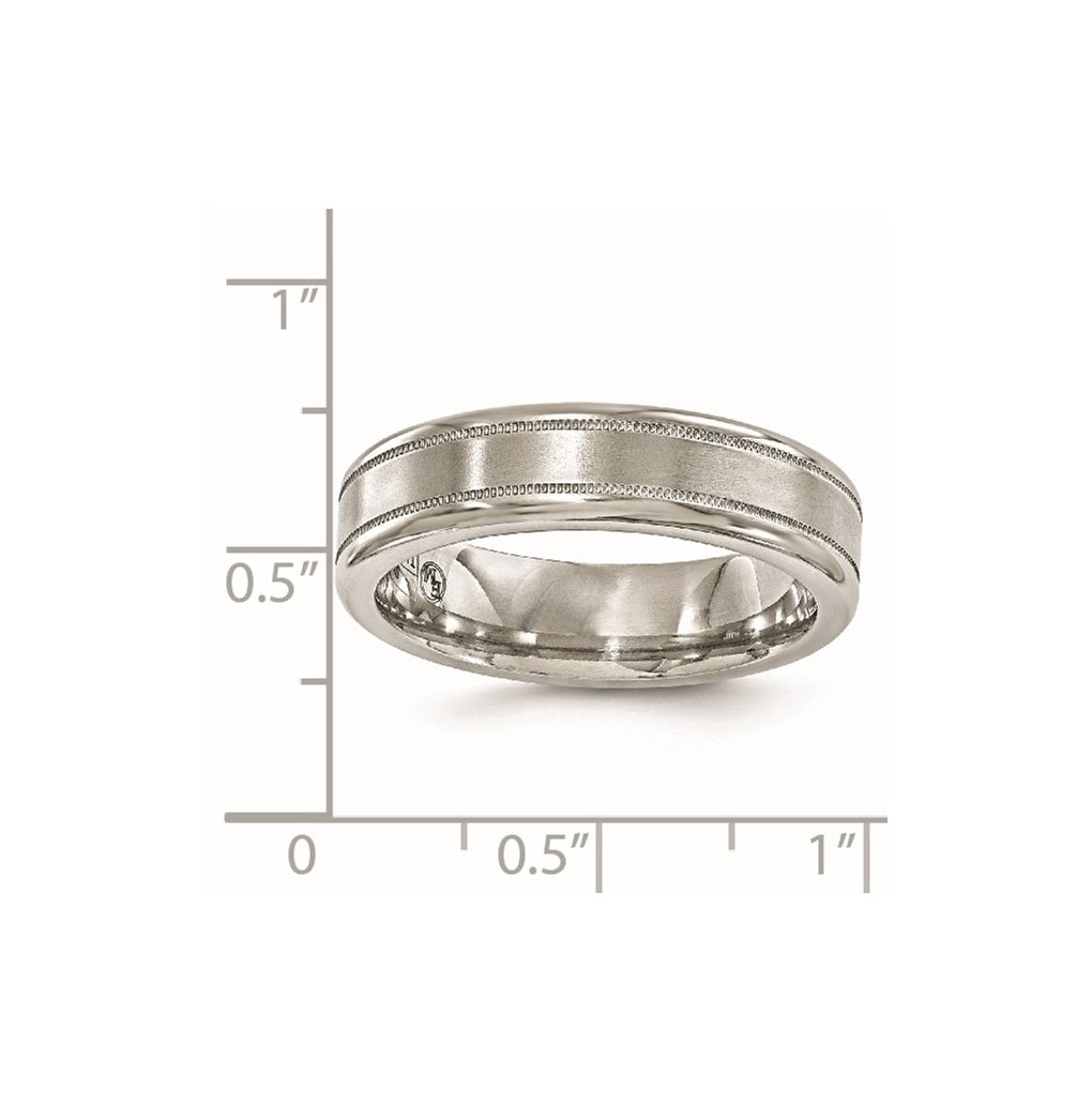 Edward Mirell Titanium Brushed & Polished Flat Milgrain 6mm Band – Elegant Jewelry Gift for Birthday, Anniversary, Engagement, Wedding