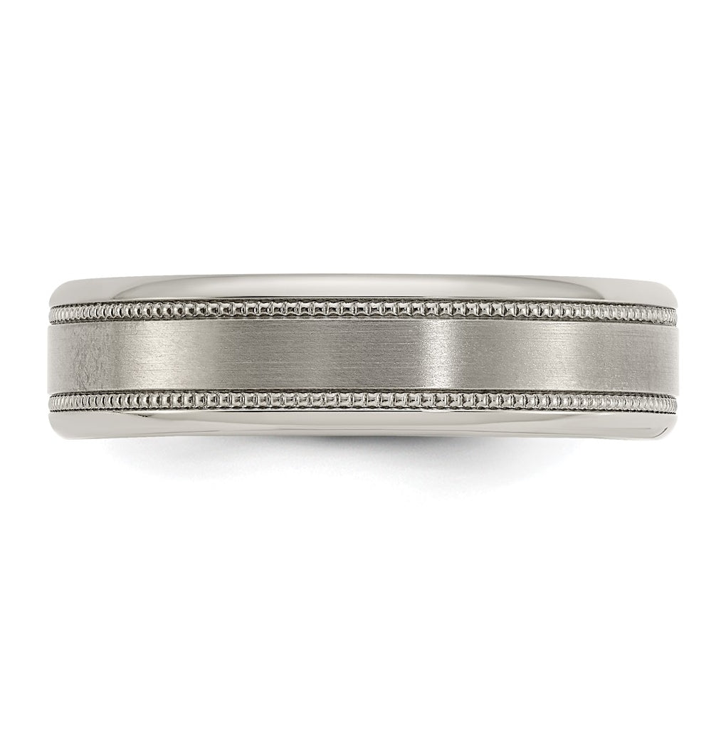 Edward Mirell Titanium Brushed & Polished Flat Milgrain 6mm Band – Elegant Jewelry Gift for Birthday, Anniversary, Engagement, Wedding