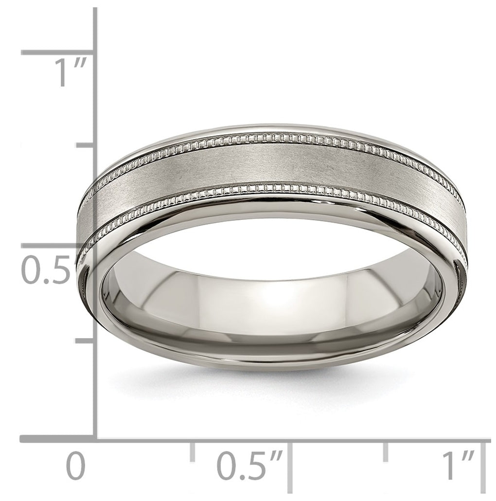 Edward Mirell Titanium Brushed & Polished Flat Milgrain 6mm Band – Elegant Jewelry Gift for Birthday, Anniversary, Engagement, Wedding