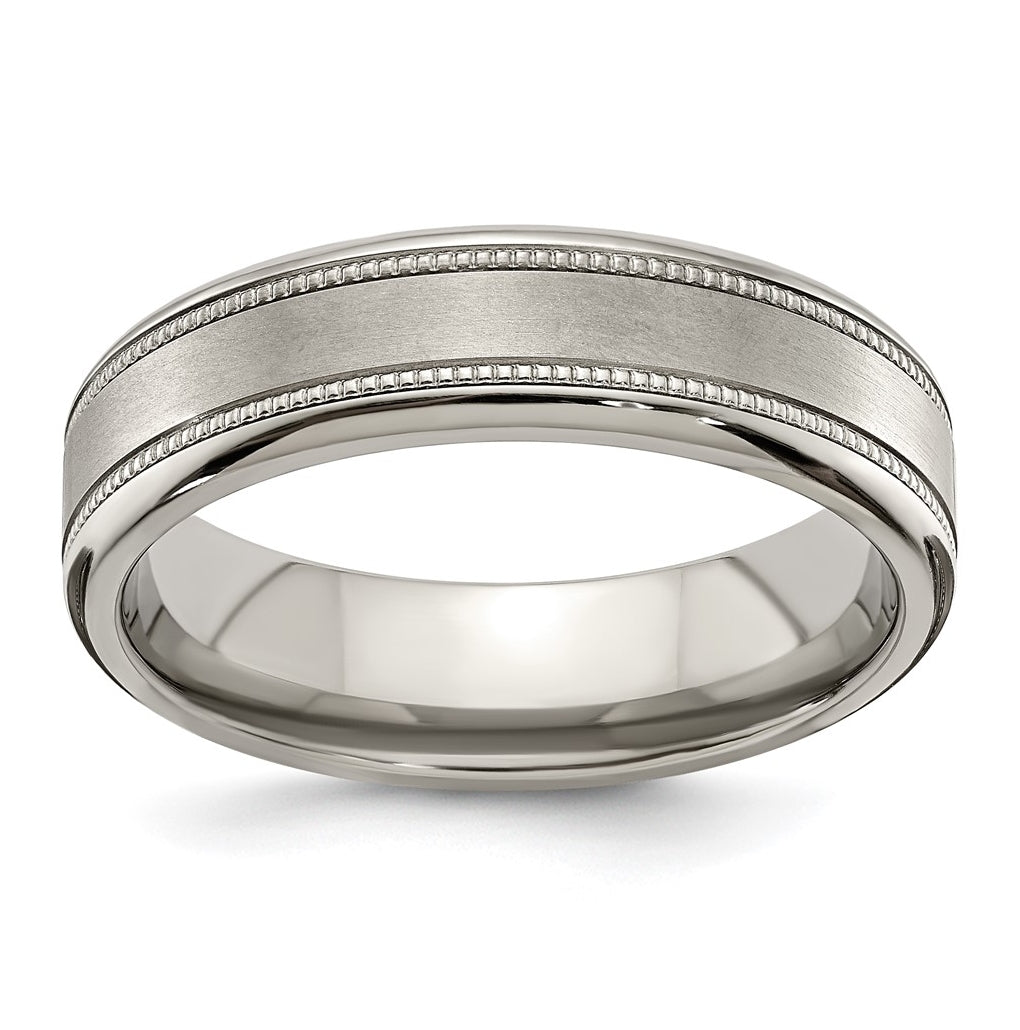Edward Mirell Titanium Brushed & Polished Flat Milgrain 6mm Band – Elegant Jewelry Gift for Birthday, Anniversary, Engagement, Wedding