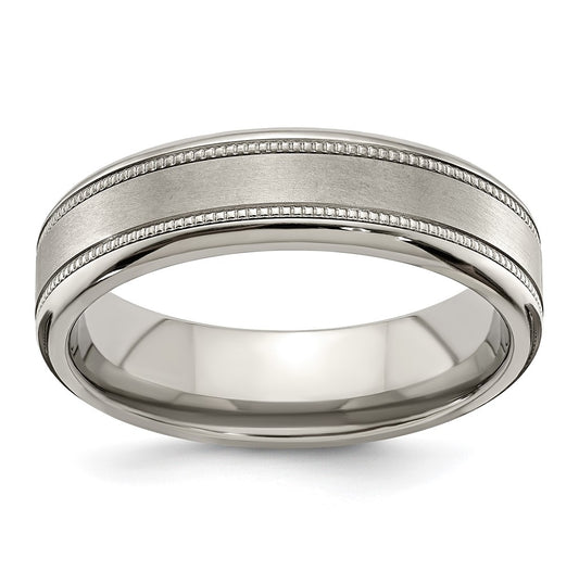 Edward Mirell Titanium Brushed & Polished Flat Milgrain 6mm Band – Elegant Jewelry Gift for Birthday, Anniversary, Engagement, Wedding