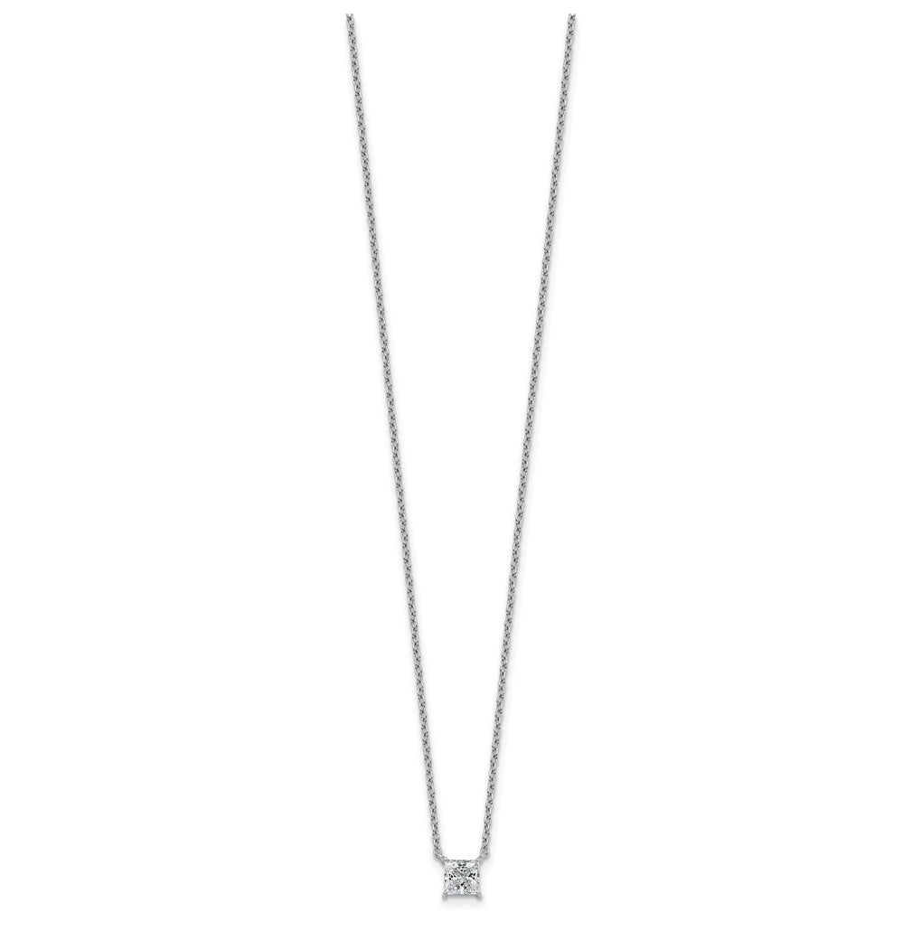 Sterling Silver Rhodium-plated 1/2ct Lab Grown Diamond VS+ F+ Princess Complete 18in Pendant Necklace – Elegant Jewelry Gift for Birthday, Anniversary, Engagement, Wedding