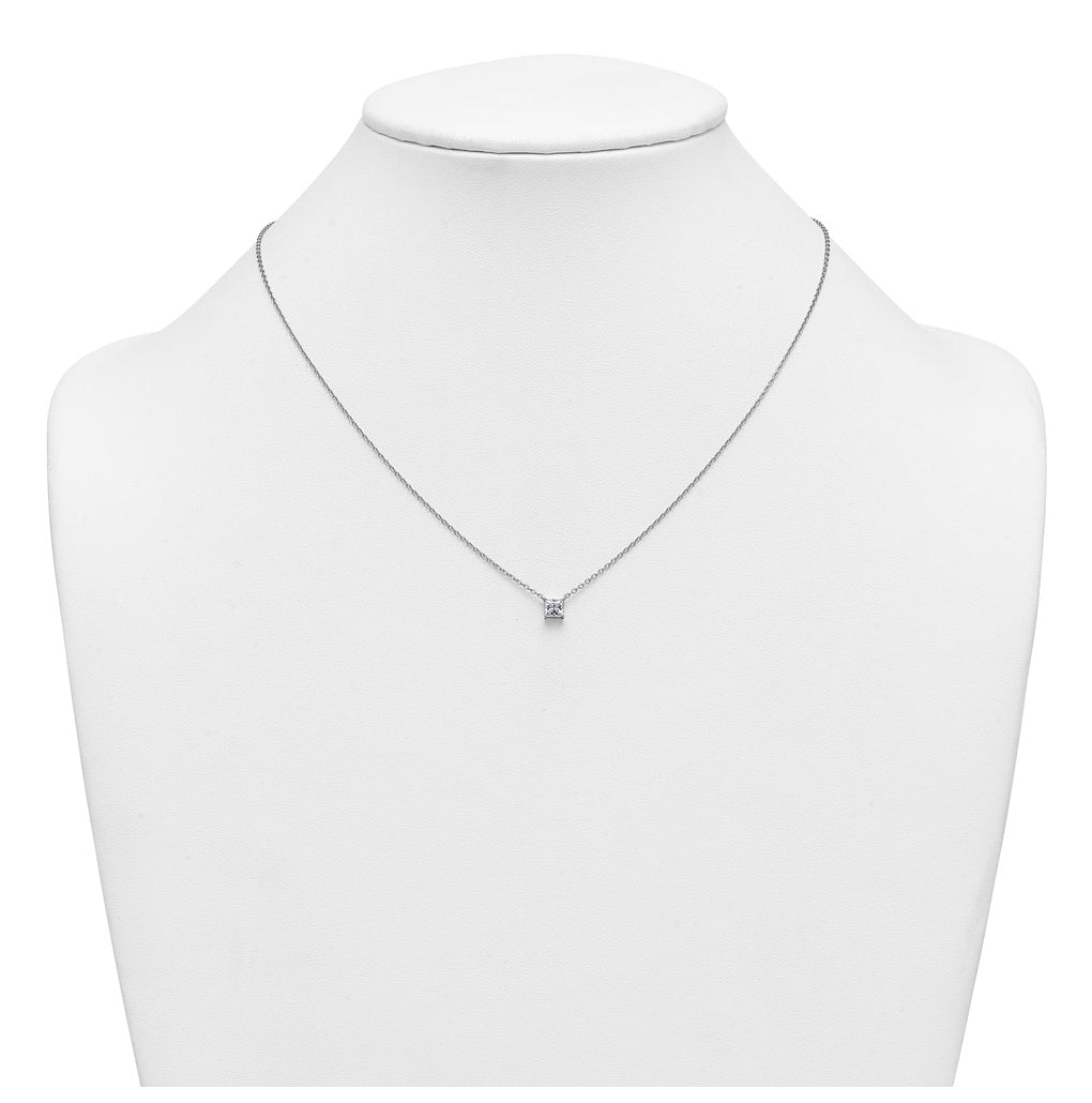Sterling Silver Rhodium-plated 1/2ct Lab Grown Diamond VS+ F+ Princess Complete 18in Pendant Necklace – Elegant Jewelry Gift for Birthday, Anniversary, Engagement, Wedding