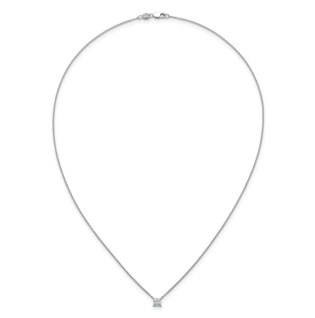 Sterling Silver Rhodium-plated 1/2ct Lab Grown Diamond VS+ F+ Princess Complete 18in Pendant Necklace – Elegant Jewelry Gift for Birthday, Anniversary, Engagement, Wedding