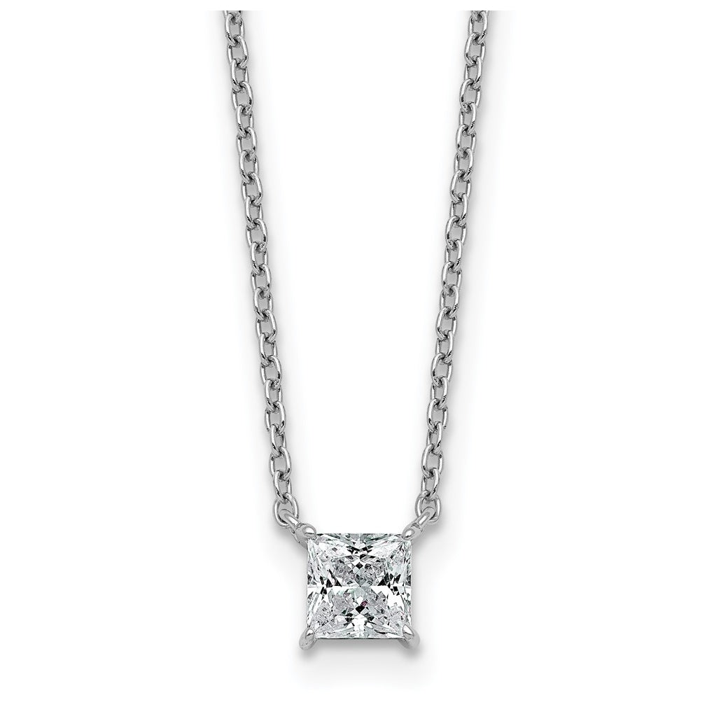 Sterling Silver Rhodium-plated 1/2ct Lab Grown Diamond VS+ F+ Princess Complete 18in Pendant Necklace – Elegant Jewelry Gift for Birthday, Anniversary, Engagement, Wedding