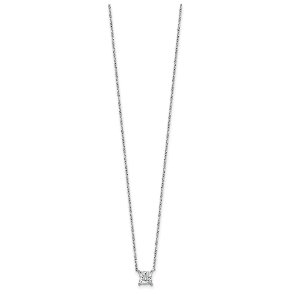 Sterling Silver Rhodium-plated 1/2ct Lab Grown Diamond VS+ F+ Princess Complete 18in Pendant Necklace – Elegant Jewelry Gift for Birthday, Anniversary, Engagement, Wedding