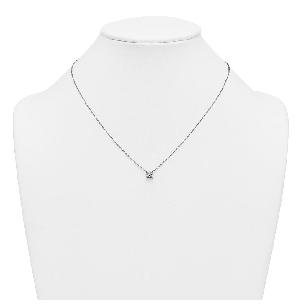 Sterling Silver Rhodium-plated 1/2ct Lab Grown Diamond VS+ F+ Princess Complete 18in Pendant Necklace – Elegant Jewelry Gift for Birthday, Anniversary, Engagement, Wedding