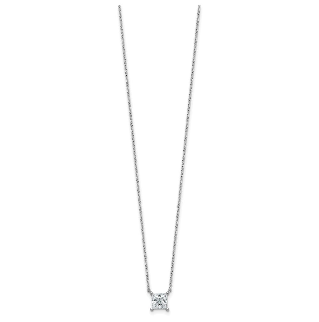 Sterling Silver Rhodium-plated 1/2ct Lab Grown Diamond VS+ F+ Princess Complete 18in Pendant Necklace – Elegant Jewelry Gift for Birthday, Anniversary, Engagement, Wedding