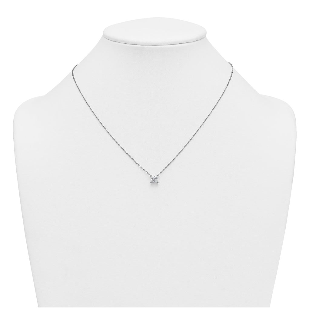 Sterling Silver Rhodium-plated 1/2ct Lab Grown Diamond VS+ F+ Princess Complete 18in Pendant Necklace – Elegant Jewelry Gift for Birthday, Anniversary, Engagement, Wedding