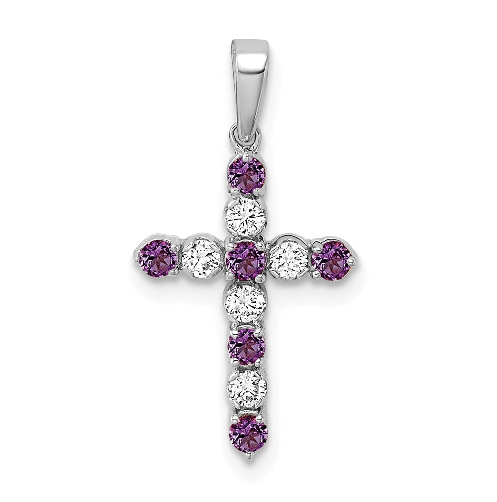 14K Yellow Gold Amethyst & 1/6 Cttw Lab Grown Diamond VS/SI+ G+ February Birthstone Complete Cross Pendant – Elegant Jewelry Gift for Birthday, Anniversary, Engagement, Wedding